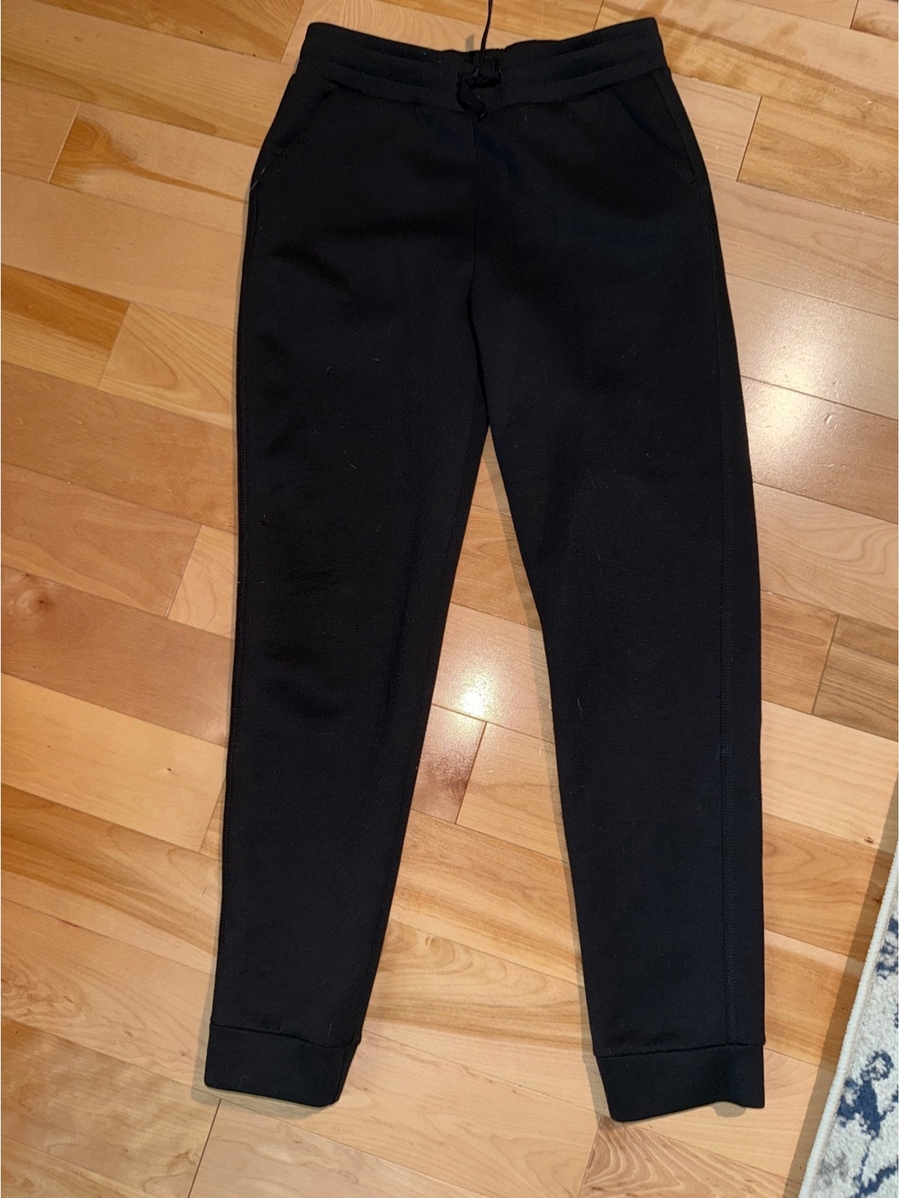 Matty M Women's Black Leggings with Ribbed Waistband and Ankle Cuffs, Size Noted